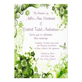 Spring Emerald Green Floral Wedding Invitation