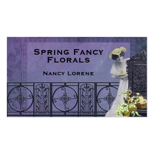 Spring Fancy in Purple and Yellow Business Card Template (front side)