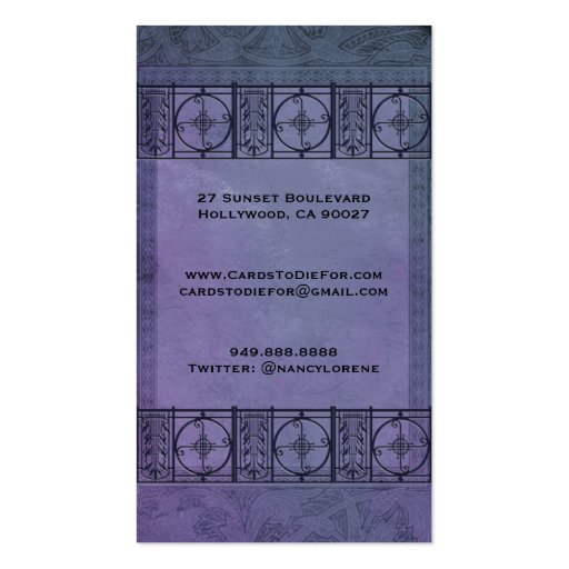Spring Fancy in Purple and Yellow Business Card Template (back side)