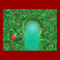 Spring field with fountain posters