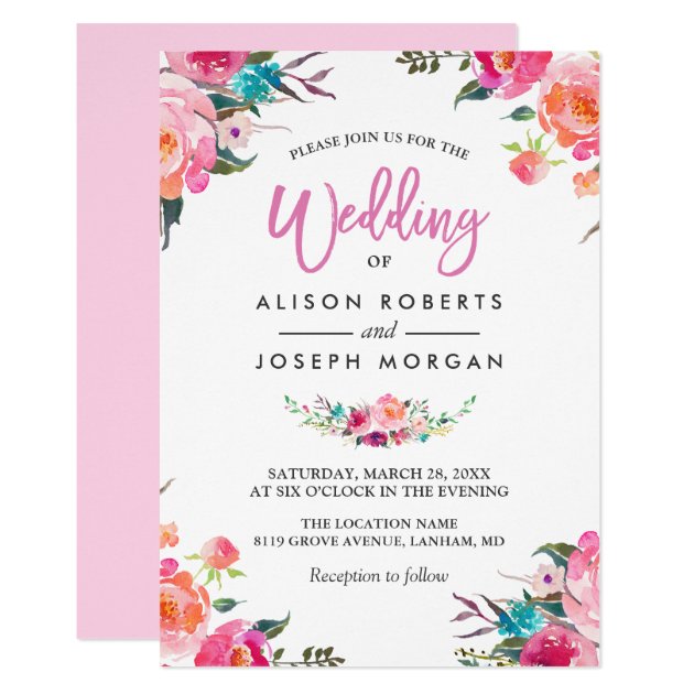 Spring Floral Blossom Watercolor Flowers Wedding Card