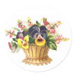 Spring Flower Basket Round Stickers