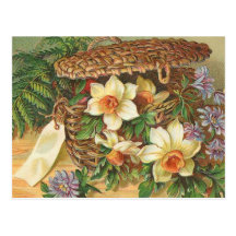 "Spring Flower Basket" Vintage Postcard
