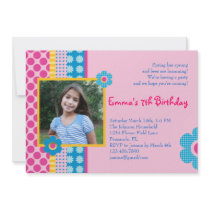 Spring Flower Girl Birthday Photo Invitation