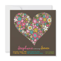 Spring Flowers 2 Heart Love Birthday Invitation