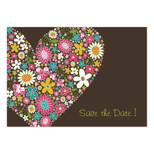 Spring Flowers 2 Heart Mini Save The Date Card / Business Card Template (back side)