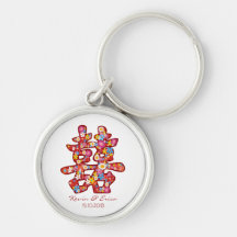 Spring Flowers Double Happiness Chinese Wedding Keychain