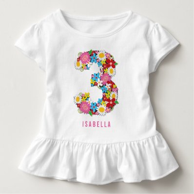 Spring Flowers Garden Pink Girl 3rd Birthday Party Tee Shirt