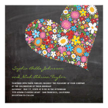 Spring Flowers Heart Whimsical Chalkboard Wedding Custom Invitation