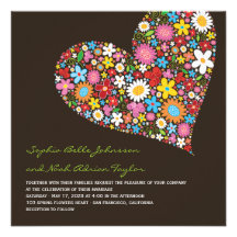 Spring Flowers Heart Whimsical Wedding Invite