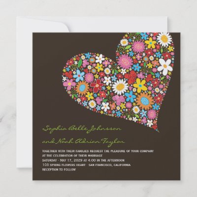 Spring Flowers Heart Whimsical Wedding Invite by fat fa tin