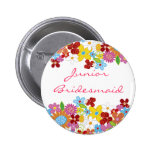 Spring Flowers JUNIOR BRIDESMAID Wedding Name Tag Pinback Buttons