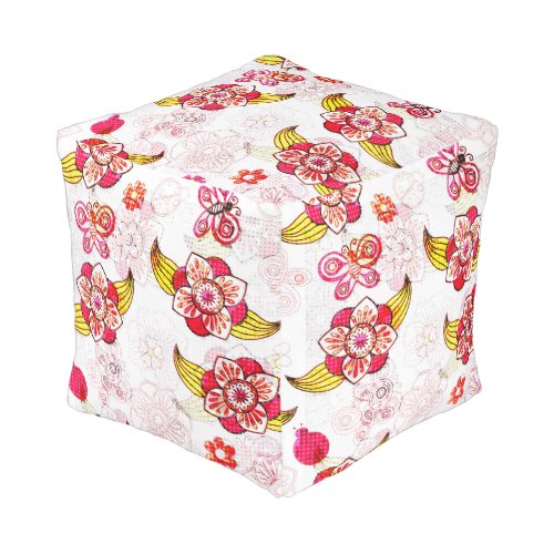 Spring Flowers & Ladybugs Cube Pouf