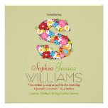 Spring Flowers Monogram Baby Girl Photo Birth Custom Invitations
