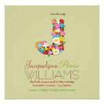 Spring Flowers Monogram Baby Girl Photo Birth Announcement