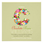 Spring Flowers Monogram Baby Girl Photo Birth Custom Invite