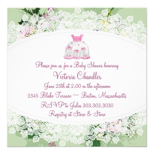 Spring Flowers Pink and Green Baby Shower Announcement