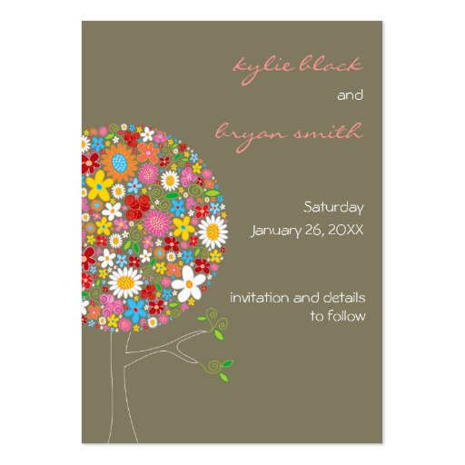 Spring Flowers Pop Tree Mini Save-the-Date Business Card Templates (front side)