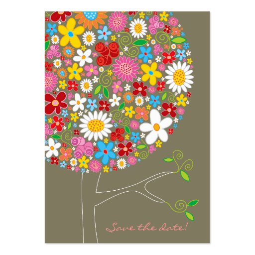 Spring Flowers Pop Tree Mini Save-the-Date Business Card Templates (back side)