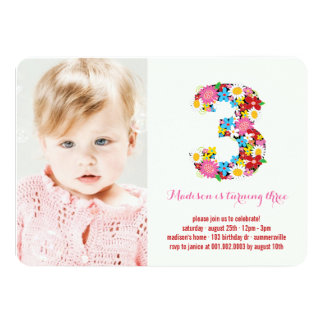 3rd birthday card baby spring flowers three