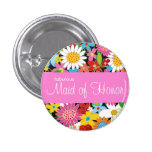 Spring Flowers Wedding Chic Maid Of Honor Name Tag buttons