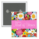 Spring Flowers Wedding Chic Maid Of Honor Name Tag Pinback Button