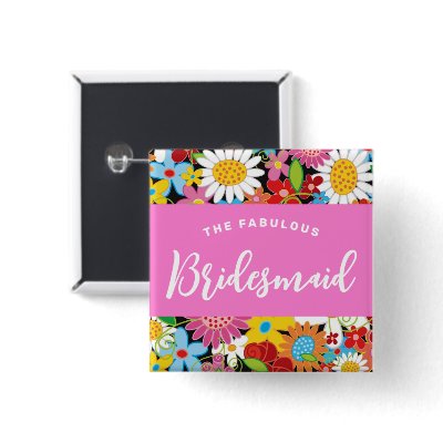 Spring Flowers Wedding Custom Name Tag / Button