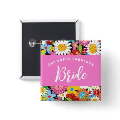 Spring Flowers Wedding Custom Name Tag / Button by fat_fa_tin