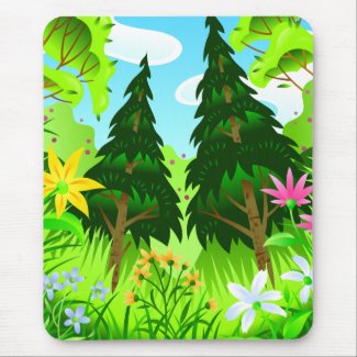 Spring Forest Trees and Flowers Scene mousepad