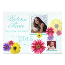 Spring Garden Graduation Twin Photo Personalized Invites