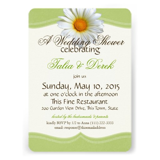 Spring Green and White Gazania Wedding Shower Announcements