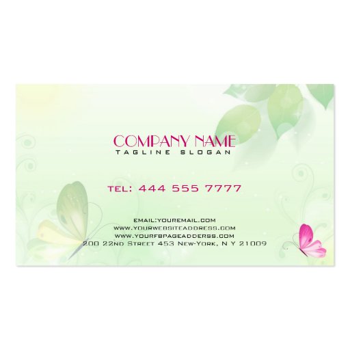 Spring Green Background With Black Beauty Symbol Business Card Template (back side)