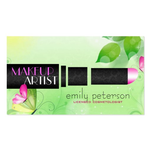 Spring Green Background With Black Beauty Symbol Business Card Template (front side)