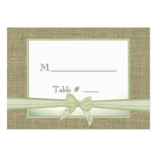 Spring Green Burlap and Bow Seating Cards Business Cards (front side)