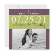 Spring Green & Eggplant Save the Date Card invitation