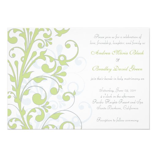 Spring Green, Grey, & White Wedding Invitation (front side)