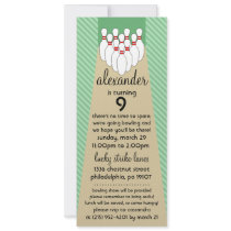 Spring Green Lucky Strike Bowling Birthday Party Personalized Announcements
