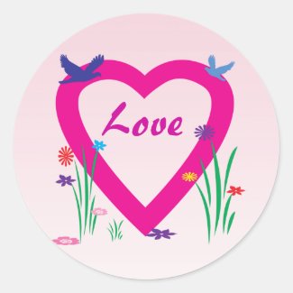 Spring Heart Love Round Stickers