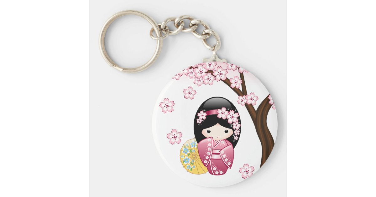 Spring Kokeshi Doll Cute Japanese Geisha Girl Keychain Zazzle