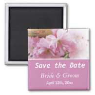 Spring pink cherry blossom save the date wedding fridge magnets