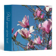 spring pink magnolia flowers in blue sky 3 ring binders