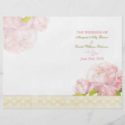 Spring Pink Peony Bi Fold Wedding Program
