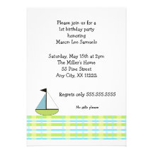 Spring Plaid Sail Boat Baby Shower Invite