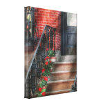 Spring - Porch - Hoboken, NJ - Geraniums on stairs Gallery Wrap Canvas