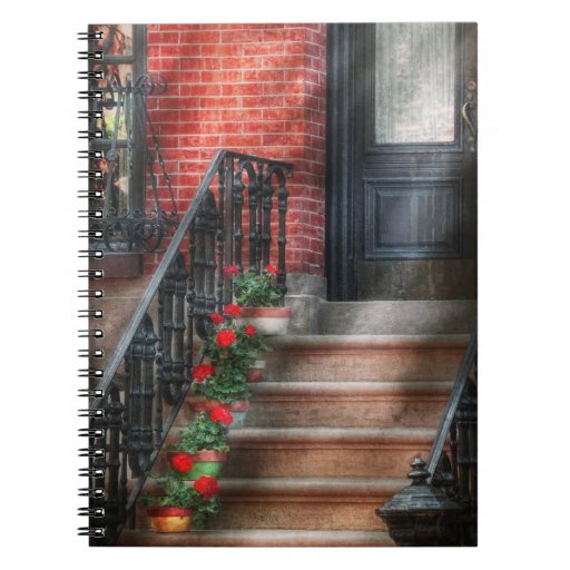 Spring - Porch - Hoboken, NJ - Geraniums on stairs Spiral Note Book