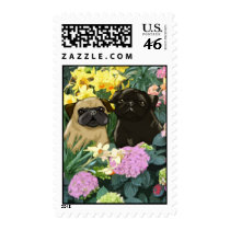 Spring Pugs Postage Stamps