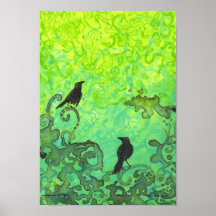 Spring Ravens abstract silhouette bird art poster