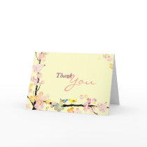 Spring Sakura Love Birds Wedding Thank You Folded  Greeting Card