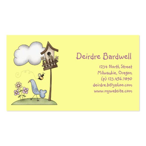 Spring Stuff · Birdhouse & Bird Business Card Template (front side)