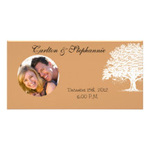 Spring Tree Brown/Black Wedding Photo Announcement Custom Photo Card